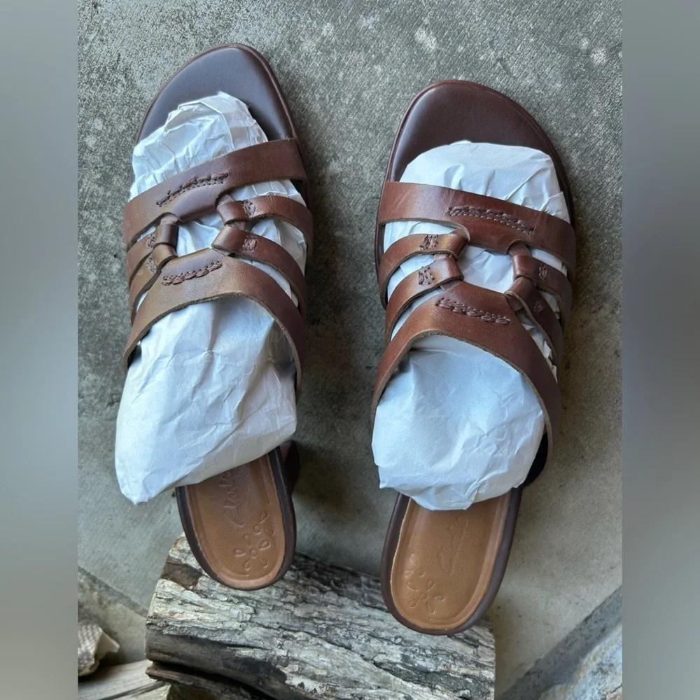 Clarks Brown soft leather‎ Slip-On casual Sandals Sz-7 (UK 5). H